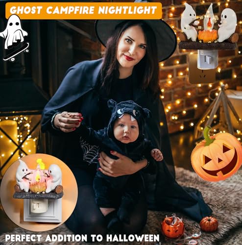 Image of Ghost Campfire Nightlight, 2024 Halloween Spooky Campfire Twinkle Night Lights Ghost Roasted Marshmallow Night Lights,Faux Campfire Night Light Plug into Wall
