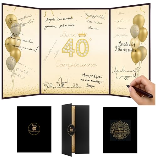 EQUIK PRODUCTS Biglietto di Auguri 40 Anni Dorato, Cartoncino Pieghevole con Spazio per Dediche, Idea Regalo Elegante per Uomo e Donna (40° Compleanno)