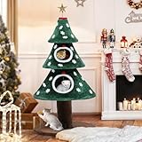 DWVO 52" Christmas Cat Tree with 2-Storey Cat House, Cat Tower with Cat Teaser Plaything for Indoor Cats, Cat Furniture for Christmas Decoration