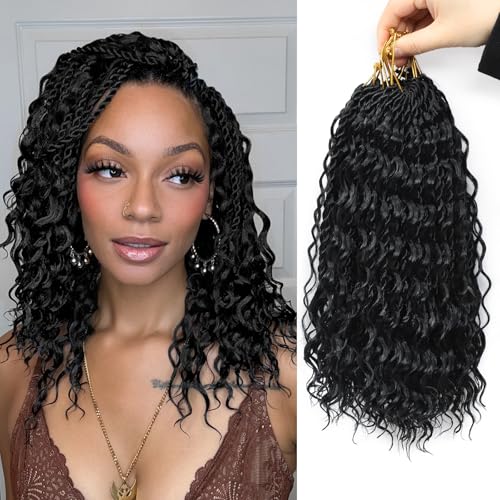 10 Inch Boho Senegalese Twist Crochet Hair with Curly Ends 8 Packs Pre-Looped Boho Goddess Island Twist Crochet Braids for Black Women Natural Black 1B