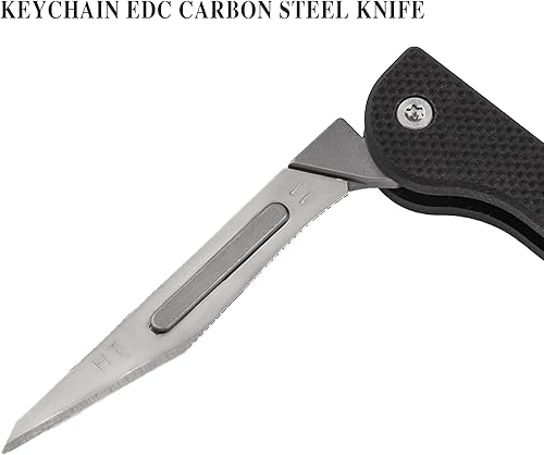 Miniatura 4 de TISUR Cuchillo plegable con llavero, cuchillas de bisturí de acero al carbono, mango de fibra de carbono real, pesca, campamento, cuchillo de caza