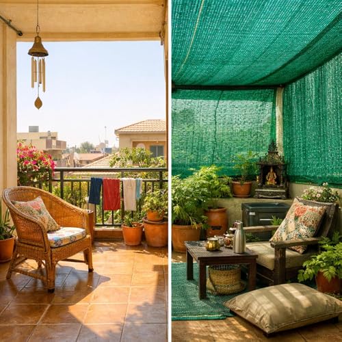 Image of UNOX Brand Green Net for Garden 75% Sun Shade (10x30 ft) Heavy Duty Green Net for Balcony Use, Green Shade for Sun Protection with Durable Eyelets