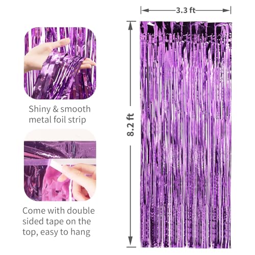 Image of 2 Pack Purple Foil Fringe Curtains Door Streamers Party Decorations 3.3 x 8.2 ft, Tinsel Curtain Fringe Backdrop for Parties, Door Fringe Birthday Streamers, Photo Booth Backdrops, Party Decor