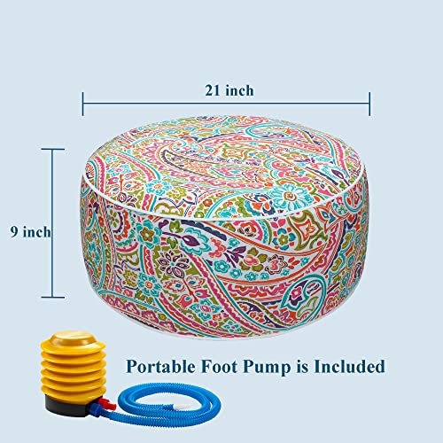 Funhome Inflatable Stool Ottoman Footrest With Handle, All Weather Footrest Seat With Foot Pump D20 Xh9, Water Repellent Footstool Pouf For Home Patio Garden And Camping Use-Melora Paisley #TOP2