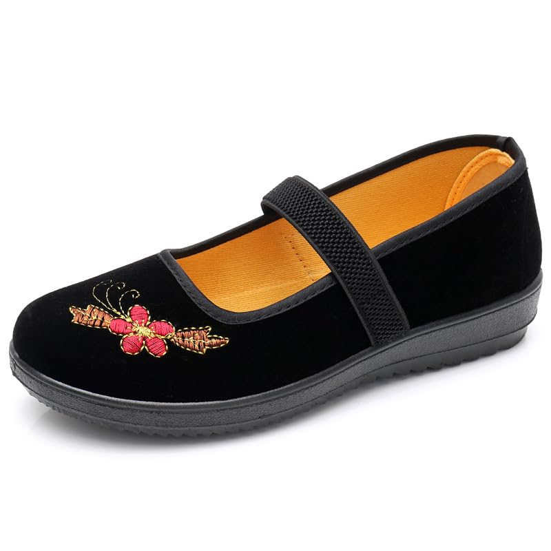 Slip-On Mary Jane Loafers - Chinese Old Beijing Flat Shoes for Yoga, Ballet, Dance - Cute Embroidered No Clasp Design for Women2