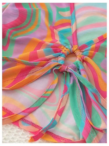 WDIRARA Girl's Rainbow Wave Print Fitted Shirt Bell Long Sleeve Tees Cutout Tie Front Crop Top3