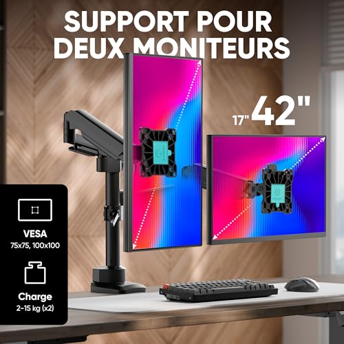 Support double ecran PC ressort a gaz pour liberer de l espace bureau - 2