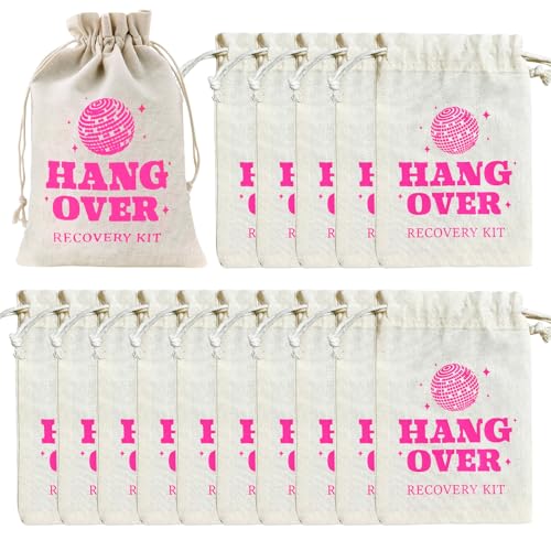 15 PCS Hangover Kit Bag 10x15cm Bachelorette Hangover Bag Team Bride Bags Cotton Drawstring Compact Essentials for Hen Party Weddings Travel