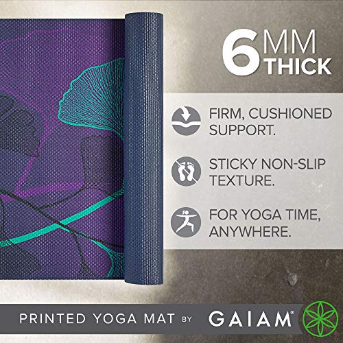 Image of Gaiam Premium Yoga Mat, 6mm Thick Print Mat | Premium 6mm thick cushioning for joint support. Non-slip print design for yoga, Pilates & floor workouts.