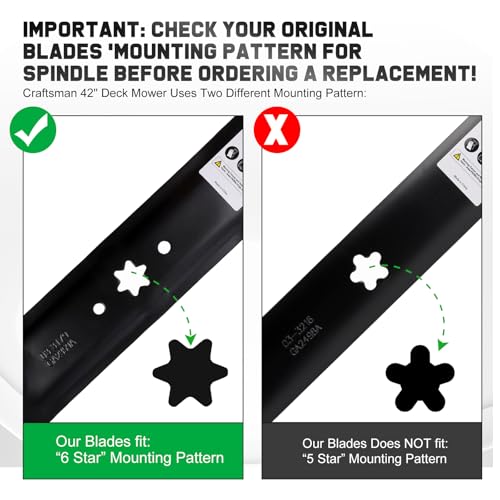 Image of Grasscool 942-0616A 42 inch Deck Cub Cadet Troy Bilt Mower Mulching Blades | Fits Bronco Pony XT1 LT42 Zero Turn Lawn Tractor Riding Lawnmower Replacement,6 Star Mounting Hole Bagging Mulch Cuts Gator