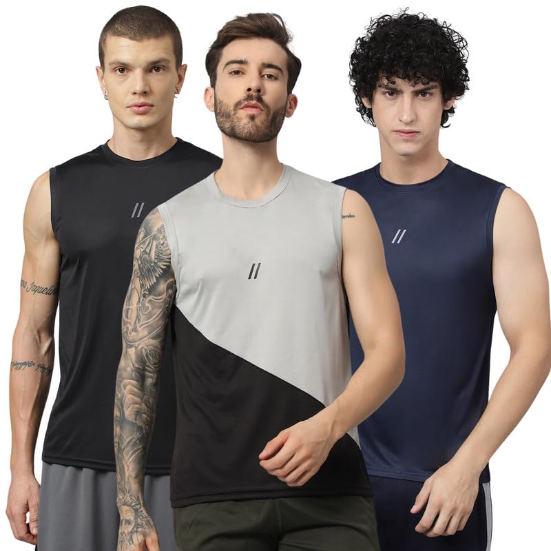 Image of ATICX Men's Polyester Sports Sleeveless T Shirt - Gym Vest, Workout Sando, Training Tank Top, Cut Sleeves Quick Dry Tee for Running, Swimming, Badminton, Fitness & Sports