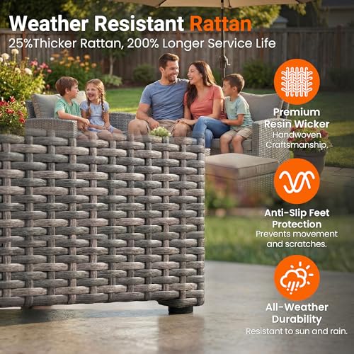 Wisteria Lane Patio Furniture Set, Wicker Outside Outdoor Furniture for All Weather, Patio Sofa with High Backrest Support and Wide Armrest for Backyard, Balcony, Deck, Porch, Ash Gray
