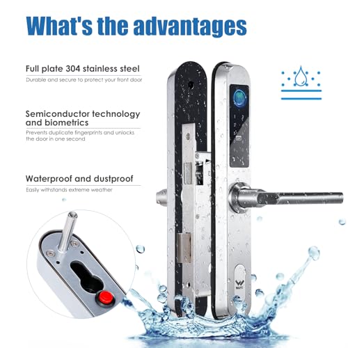 TY WiFi Smart Lock with Camera Keyless Entry Door Lock Handle Waterproof Stainless Steel Narrow Edge Biometric Door Lock App 5 Unlocking Methods for 40-120mm Thickness Office Home BedroomDoor - Image 5