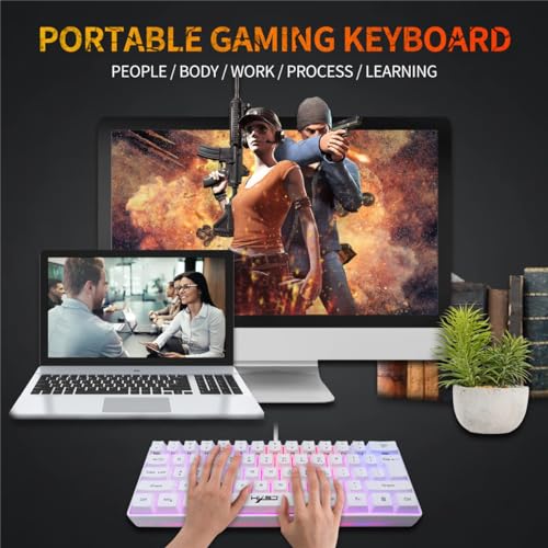 Image of HXSJ V700 Wired Gaming Keyboard RGB Streamer Wired Keyboard 61-key Gaming Keyboard for Game /Office Black (White)