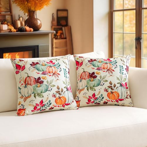 JOTOM Fall Cushion Covers 45x45cm Set of 2 Maple Leaf Pumpkin Autumn Thanksgiving Decorative Throw Pillow Covers 18x18 Inch Pillow Case for Home Bedroom Couch Sofa Decor (Pumpkin Maple Leaf Flower) - Cosy Home Interiors JOTOM Fall Cushion Covers 45x45cm Set of 2 Maple Leaf Pumpkin Autumn Thanksgiving Decorative Throw Pillow Covers 18x18 Inch Pillow Case for Home Bedroom Couch Sofa Decor (Pumpkin Maple Leaf Flower) - Image 6