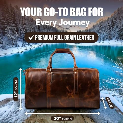 ELIZO Leather Duffle Bag For Men Women Real Full Garin Custom Travel Overnight Weekender Carry On Luggage Sports Gym Bags (Antique 20 Inch) Legacy3