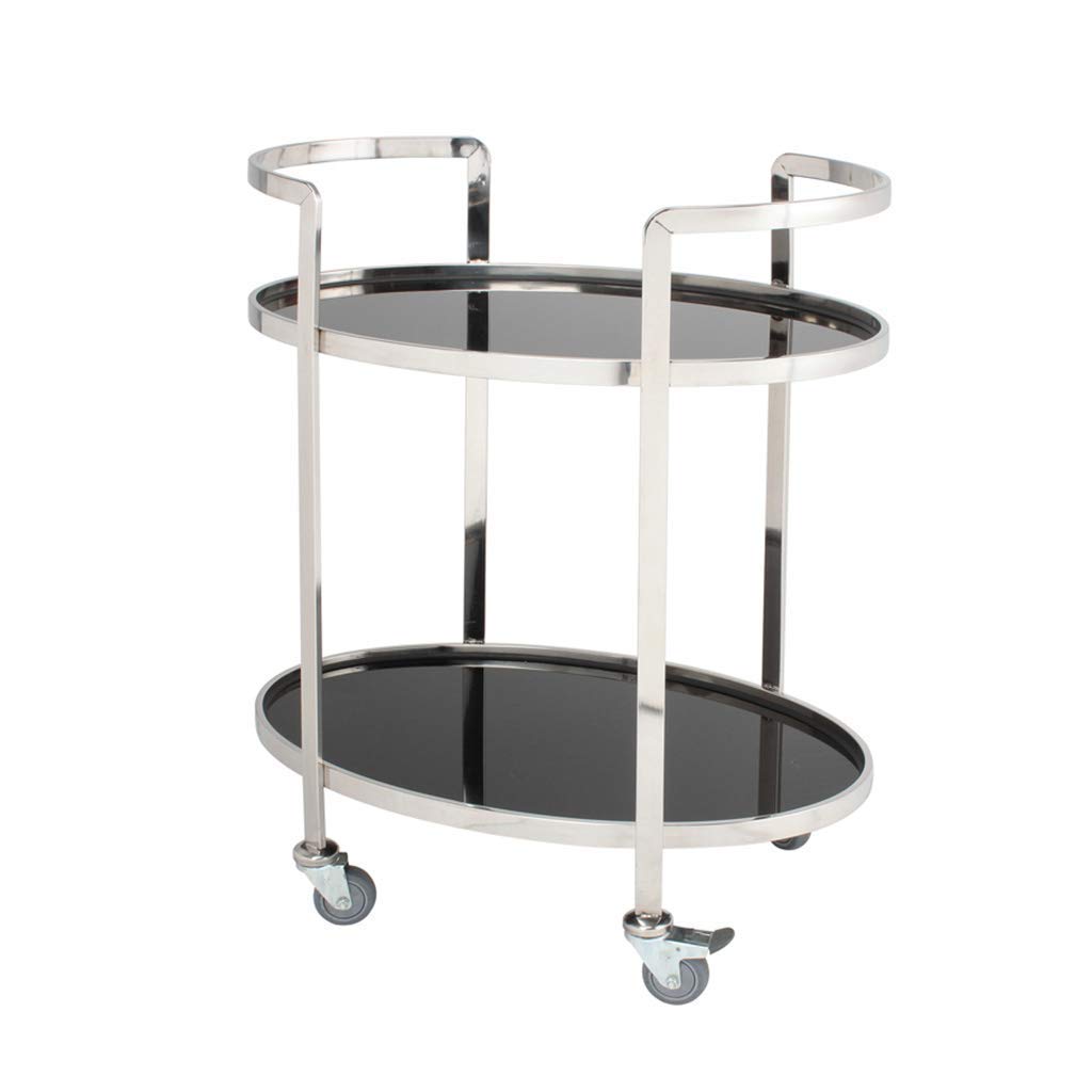 asdchZen 2-Layer Wrought Iron Oval Service Trolley Home Restaurant Hotel Wine Water Cart Multifunctional Storage Trolley