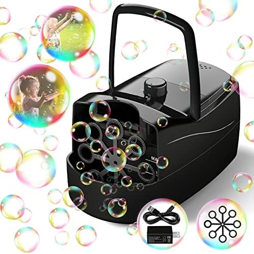 Bubble Machine Automatic Bubble Blower, 10000+ Bubbles Per Minute with 2 Speeds, 8 Wands Bubble Maker, Plug-in or Batteries Bubbles Summer Toys for Outdoor Indoor Party Birthday (Black)