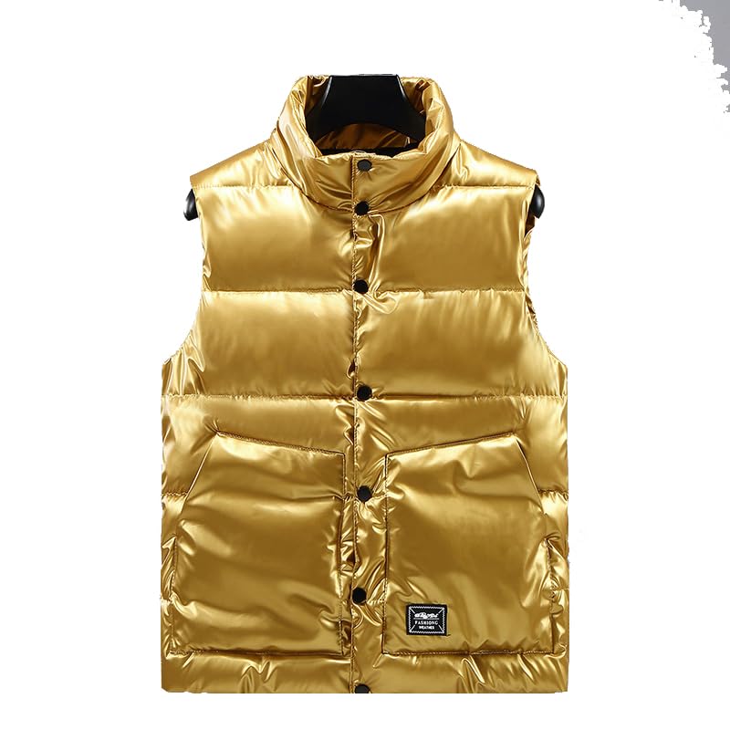 SXHEYUY Men's Down Gilet Jacket Shiny Pockets Cotton Padded Puffer Vest Coat,Winter Windproof Warm Vest