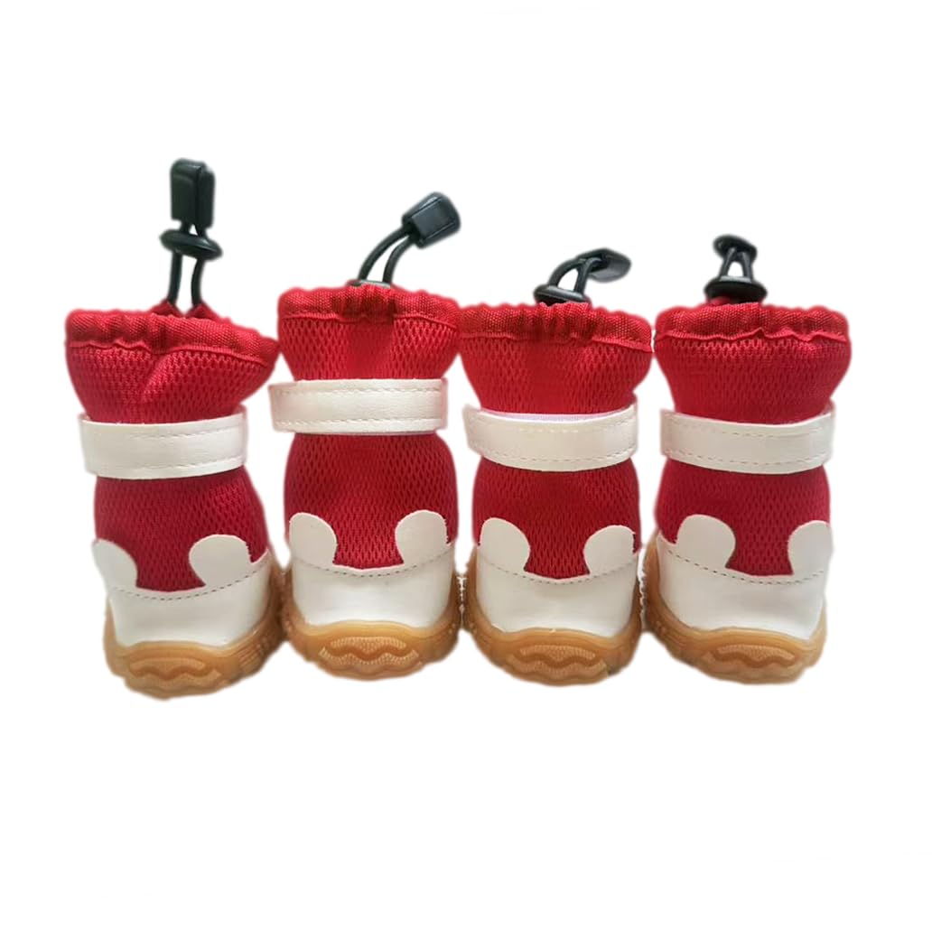 Leconpet Bottes pour chien - Chaussures hautes en maille avec sangle autocollante - Semelles antidérapantes pour petits chiens - Rouge - 3