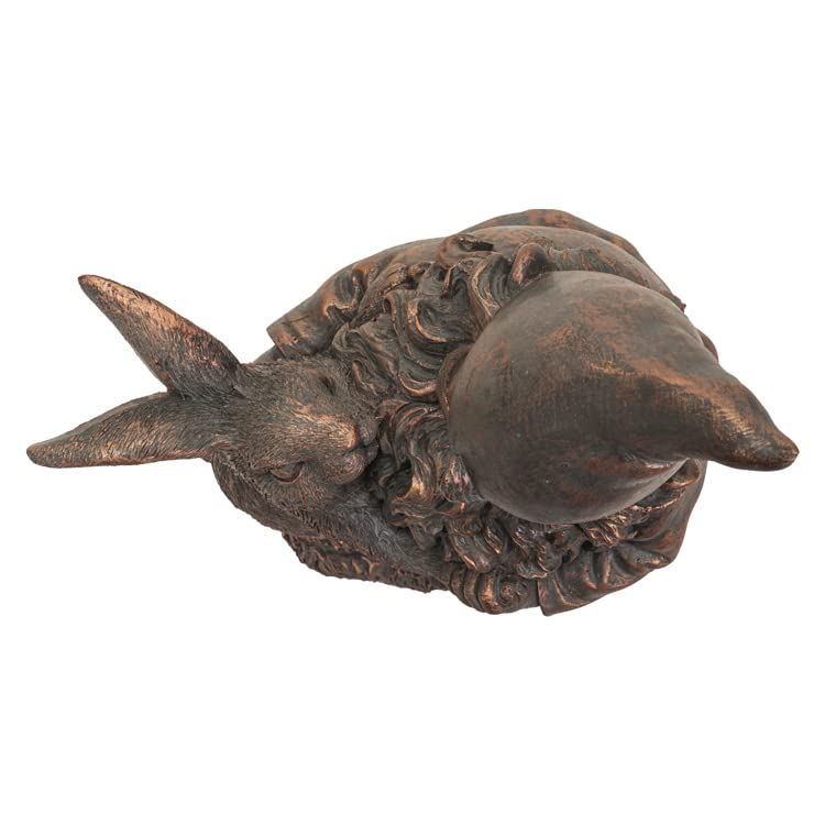 Gartenzwerg Tanzt Mit Hase - Bronzefarbene Deko Figur Für Den Garten