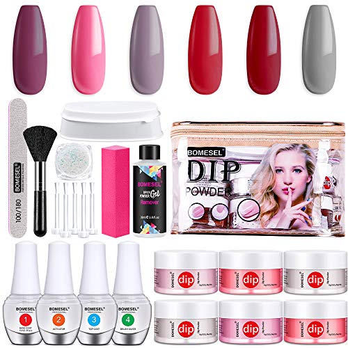 Dip Powder Nail Kit Starter, Acrylic Dipping Powder Set Of 6 Colors, French Nail Manicure Nail Art Set Essential Kit（E）