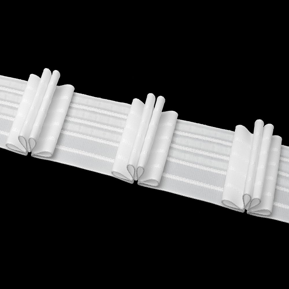 Gardinenband 50 Meter Stehfaltenband 65 mm Weiß 1:3,0, 100% Polyester, 3 Taschenreihen, 4 Zugschnüre, Faltenband zum Annähen für Vorhänge und Gardinen 4439P