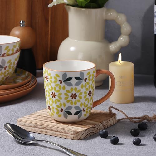 Juego de 4 tazas de cerámica con diseño floral y mango taupe miniatura 5