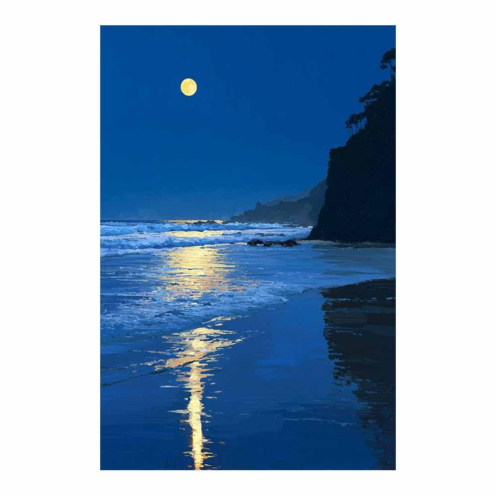 HOQIU Natural scenery wall art Moonlit Beaches es Art decorative painting, wall art, for Living Room Bathroom Bedroom Kitchen Decoration.(Multicolor)-80x120cm Unframed