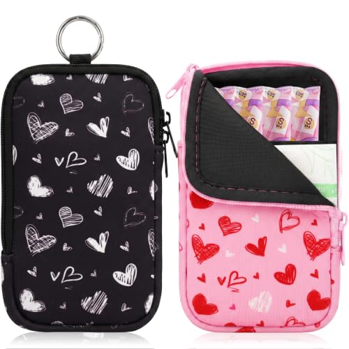 Image of KJQJLY 2 Pack Portable Tampon Organizer Bag Tampon Holder & Storage Case with Zipper for Travel, Discreet Period Bag for Purse, Waterproof Feminine Products Pouch for Women (Love)
