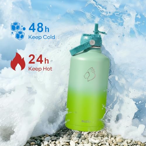 Image of BUZIO 1 Gallon Water Bottle Insulated with Dust-Proof Straw & Spout Lids