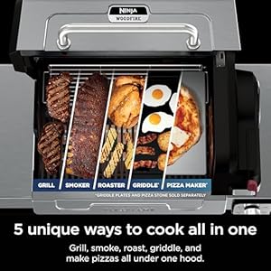 Ninja FlexFlame, Grill and Smoker, Electric and Propane Grill, Roaster, BBQ Grill, 5-in-1 Cooking System, 3 Burner, Digital Control, Outdoor Cooking, Griddle, Pizza Maker, Stainless Steel, PG301 Ninja FlexFlame Grill and Smoker Electric and Propane Grill Roaster BBQ Grill 5 in 1 Cooking System 3 Burner Digital Control Outdoor Cooking Griddle Pizza Maker Stainless Steel PG301