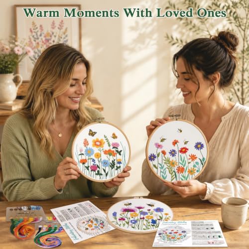 Image of Louise Maelys 3 Pack Floral Embroidery Kit for Beginners, Garden DIY