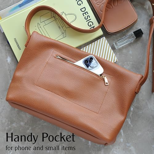 HOXIS Messenger Bag for Women Crossbody Purse Vegan Leather Foldover Shoulder Handbag4