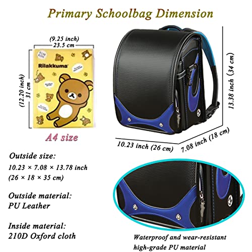 Star-Wind Randoseru Ransel backpack automatic Japanese school bag boys girls leather light weight Rain Cover(Black*Blue)2