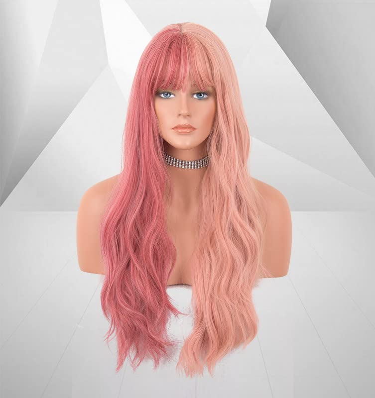 Half Dark Pink Half Baby Pink Wig