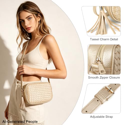 Image of AFKOMST Woven Crossbody Bag, Small Summer Purse and Boho Bag for Women | Vegan Leather, Roomy Space, 2.3L Capacity, fits iPad mini /Long Wallet /Kindle, Versatile for Daily Use /Casual /Date /Office