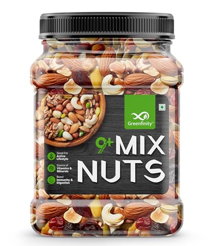 GreenFinity Healthy Nutmix 250g, Dried Almonds, Black Raisins, Cashewnuts, Cranberries, Green Raisins, Walnut Kernels & Many More.