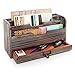 MyGift 3 Tier Country Rustic Torched Wood Office Desk File Organizer Mail Sorter Tray Holder w/Storage Drawer