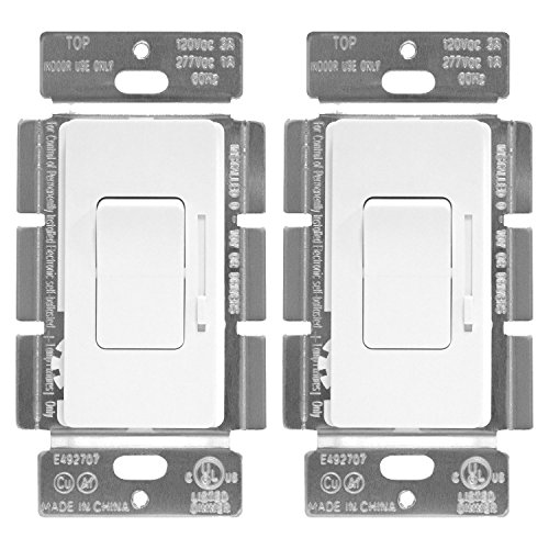 ENERLITES Low Voltage Slide Dimmer Decorator Switch, On Off Rocker, for 0-10V LED and Fluorescent Fixtures, Single-Pole or 3-Way, UL Listed, 51300L-W-2PCS, White, 2 Pack