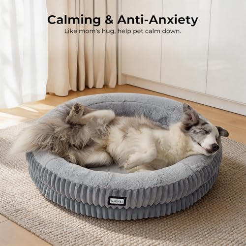 Image of BALANCE Donut Dog Bed, 36 Inches Round Dog Bed Large Size Dogs Washable, Orthopedic Calming Dogs Beds for Kitten, Fluffy Plush Faux Fur Pet Bed with Anti-Slip Bottom