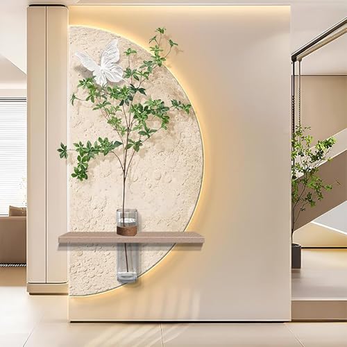 Decoración de pared de piedra arenisca 3D, mural de escultura creativa con jarrón y planta artificial para decoración elegante del hogar y el restaurante
