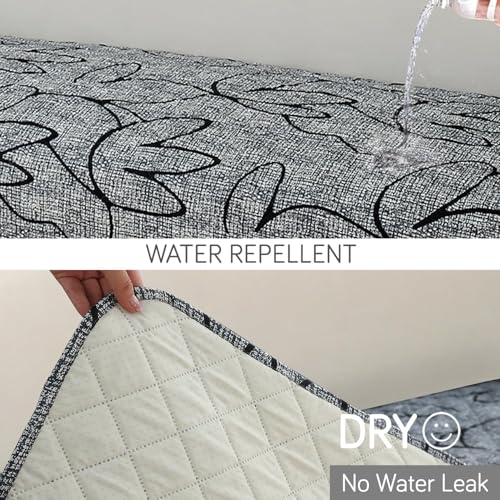 Image of HOKIPO 'Elira Series' Water Repellent + Waterproof Quilted Sofa Mats | Make Your Own Sofa Cover Set | Length 180cm - Intense Grey Abstract Floral (NEW-5249-C2)