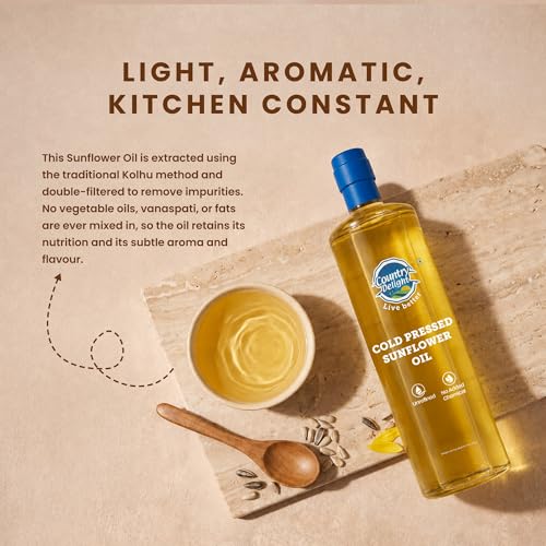 Image of Country Delight Sunflower Oil - 700 ml | Cold Pressed Non-refined Pure Sunflower Oil | Traditional Kohlu /Chekku Style Extraction | Argemone Oil Free | Rich in Antioxidants & Vitamin-E