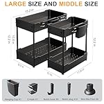2 Pack Under Sink Organizer, Under Bathroom Cabinet Organizer with Hooks Hanging Cup, Multi-Purpose Storage Shelf for Kitchen Bathroom, Black - Image 2