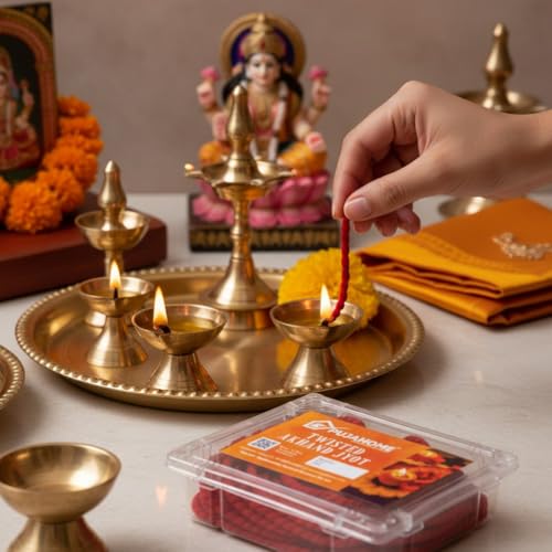 Image of Twisted Cotton Wicks for Akhand Jyot - Pack of 12 | Long Jyoti Diya Batti for Pooja, Aarti, Mandir, Temple & Home Worship | Oil Lamp Deepak Cotton Wicks | Red Colour