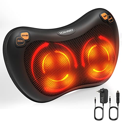 Coussin de Massage Shiatsu Masseur Dos avec Fonction Chauffant Appareil de Massage pour Cou Dos Épaules Pieds Masseur Cervical avec 8 Nœuds et 3 Vitesses Réglable Détente à la Maison au Bureau