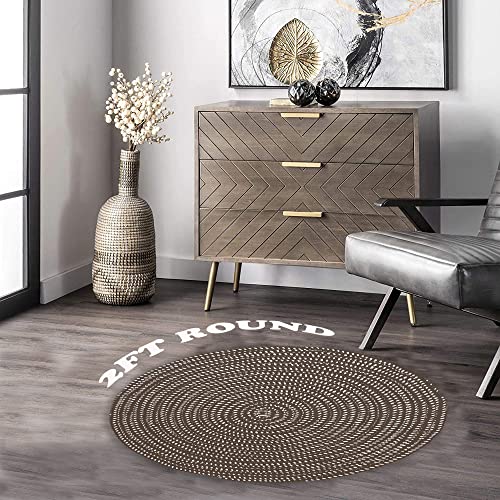 Hand Woven Round Area Rugs Living Room Bedroom Study Computer Chair Cushion Base Mat Round Carpet Lifts Basket Swivel Chair Pad Coffee Table Rug(2' Round, Brown/White) #TOP1