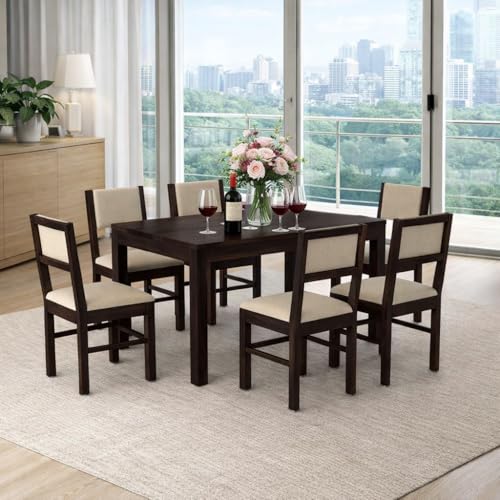 Image of Luxury Solid Sheesham Wood 6 Seater Dining Table Set with Cushioned Chairs | Wooden 6 Seater Dining Table with 6 Chairs | Premium Home Furniture| Hotels Restaurant (Finish Type-Walnut)