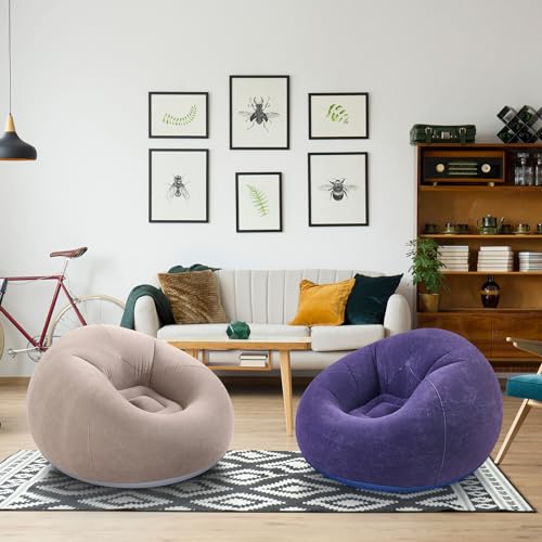 Image of Realspring Inflatable Bean Bag Chairs Outdoor Blow up Camping Chairs Inflatable Lazy Sofa Folding Portable Bean Bag Loungers Couch for Movie Night(Brown, Blue,2 Pcs)